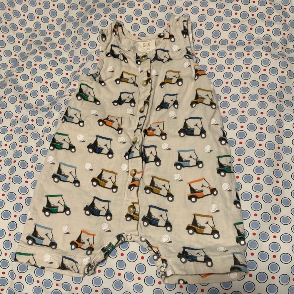 Six Golf Cart Print Cotton Romper - Multi